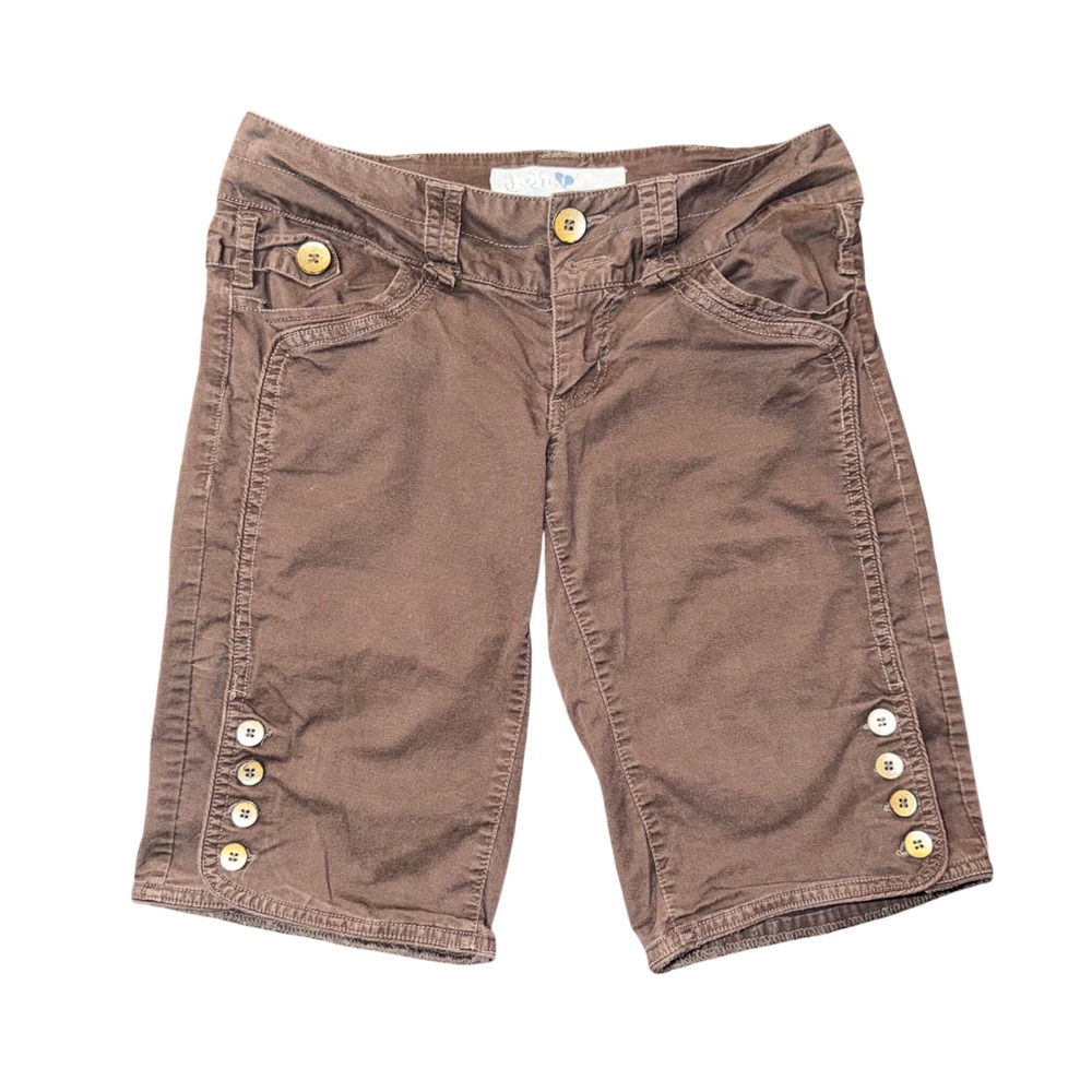 Jolt Bermuda Shorts Women 1 Brown Good Button Cuff Low Rise Y2K Utility